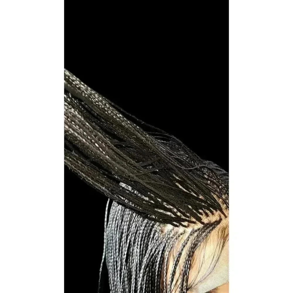 Full Lace Hand-Braided wig color # 1 Jet Black micro million braids- long wig - Picture 10 of 15